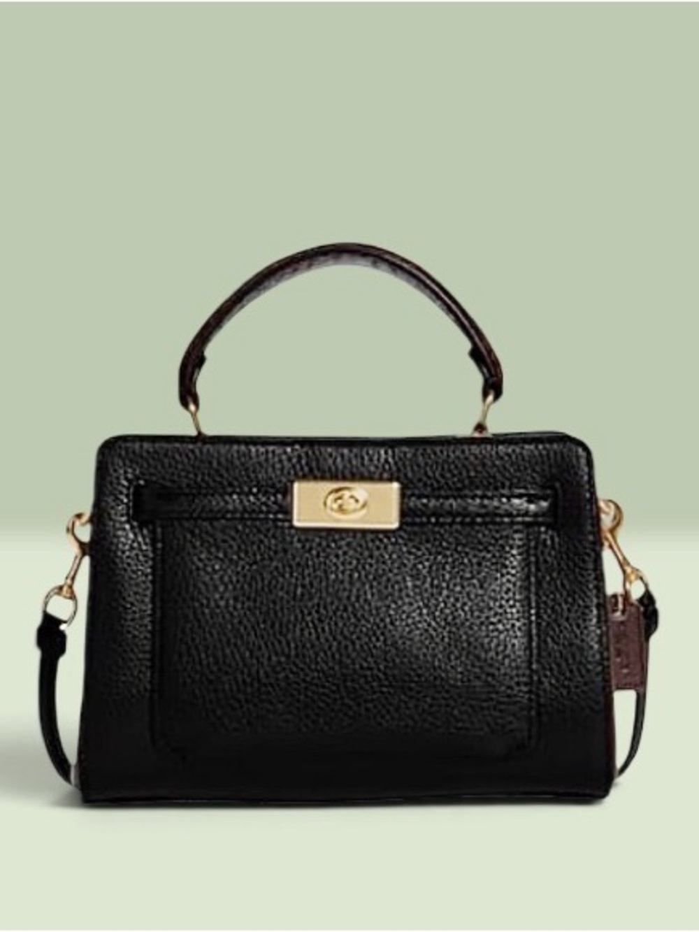 Coach Mini Lane Top Handle Refined Pebble & Snake Leather Bag Black/Gold/Maroon